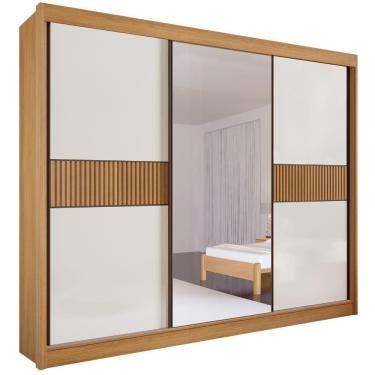 Imagem de Guarda Roupa Los Angeles Ripado Cinamomo Off White 3 Portas 6 Gavetas D?doro