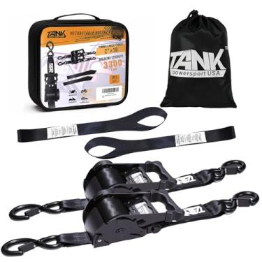 Imagem de Cintas de catraca retráteis de 1,496 kg (pacote com 2), 5 cm x 3 m, tiras de amarração com ganchos de segurança, alça para caminhões, motocicletas, cargas, trailers, movimento - preto