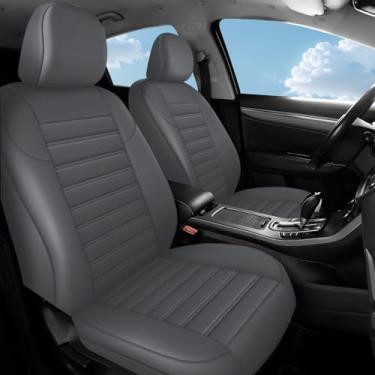 Imagem de crossmiles Capa de assento de carro de couro sintético, conjunto de capa de espuma acolchoada, ajuste universal acolchoado da maioria dos carros à prova d'água e respiração tamanho completo, (listras