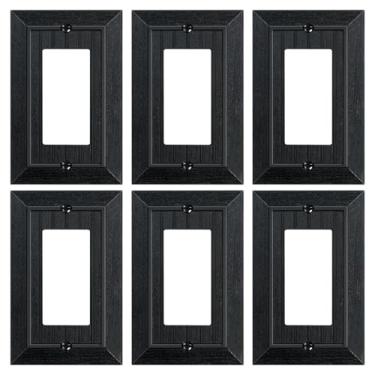 Imagem de Pacote com 6 capas clássicas para placa de parede decoradora de quadro de contas, preto fosco, placas de interruptor decorativas e tampas de tomada, placa de parede de policarbonato inquebrável