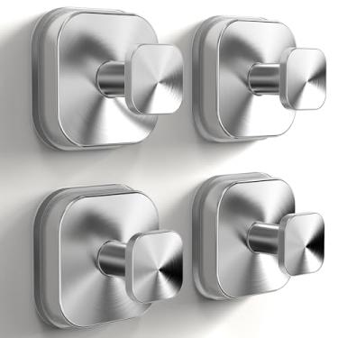 Imagem de XCIXCI Pacote com 4 ganchos de ventosa para chuveiro, banheiro, cozinha, porta de vidro, espelho, azulejo, prata