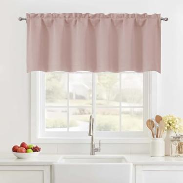 Imagem de Ebesto Saia rosa blush para janelas de 45,7 cm de comprimento, cortina de cozinha curta com isolamento térmico para porão de lavanderia, sanefa de janela com isolamento térmico duplo para varão, 1