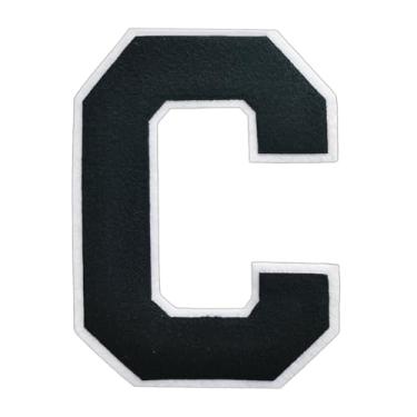 Imagem de 1 Patch de letra de chenille preto de 16,5 cm com borda branca – Adesivos do alfabeto para roupas, jaquetas, mochilas, chapéus para decoração personalizada, nome personalizado e artesanato. (C)