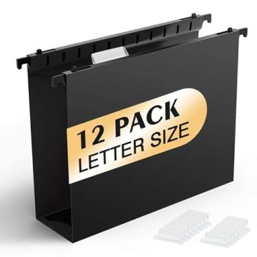 Imagem de Shutex Pastas de arquivo de plástico com capacidade extra, pacote com 12 pastas suspensas reforçadas, expansão de 5 cm, pastas de armário de arquivo de plástico, tamanho carta, projetado para arquivos