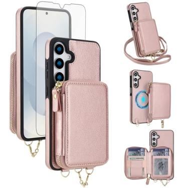 Imagem de Capa de telefone para Samsung Galaxy S24 FE 5G carteira com zíper capa protetora de tela transversal alça de cordão 2 em 1 magnético destacável bloqueio RFID S 24 EF AI S24FE 24S 24FE mulheres homens