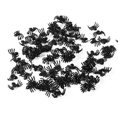 Imagem de 50 peças de aranhas de plástico preto Halloween | Brinquedos realistas de piada de mini aranhas (tamanho de 2 cm), duráveis para decoração de festa, adereços de brincadeira e peças de palco
