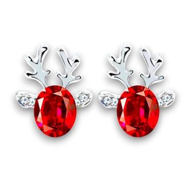 Imagem de Brincos de rena para festas de fim de ano, chifres fofos, cristal de strass de ouro prateado, joias de Natal, Small, Metal Strass Cristal, Strass