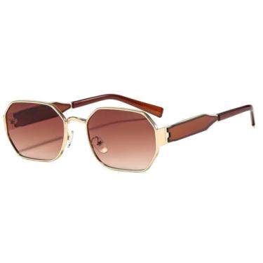 Imagem de HCPIHF Óculos de sol de metal poligonal feminino vintage masculino luxo steampunk uv400 (dourado-marrom)