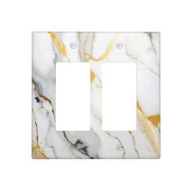 Imagem de VGHOKO Capas de tomada decorativas com textura branca dourada de mármore abstrato, design luxuoso, placa de parede de 2 gangues, capa de interruptor duplo para decoração de casa moderna