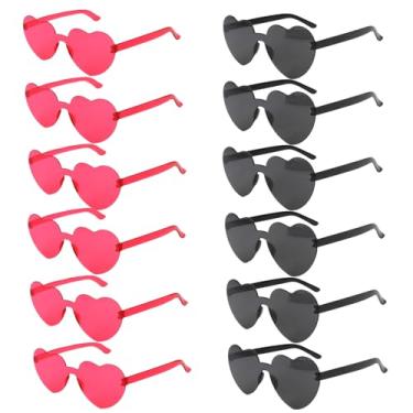 Imagem de Uintoon Óculos de sol de coração 12/18/24 peças de óculos em forma de coração para mulheres e meninas, lindos óculos de festa, acessórios para lembrancinhas de festa, Rosa choque, preto, 1in*1in*0.5in