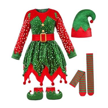 Imagem de Deevoka Fantasia de Elfo Natalino para Meninas, Fantasia de Ajudante do Papai Noel para Aniversário, 87cm
