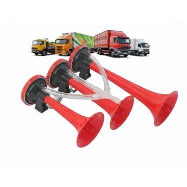 Imagem de Buzina 3 Corneta A Ar Verdureiro Vermelha Caminhão Truck