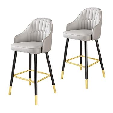 Imagem de Banquetas de bar conjunto de 2 peças de assentos macios de couro sintético cadeiras de balcão de café da manhã pernas de metal bancos altos com encostos para os pés