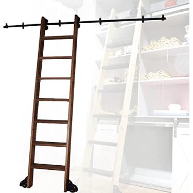 Imagem de Ferragens de biblioteca de rolamento preto de ferro forjado, trilho de escada de extensão móvel de pé, com trilho de tubo redondo e kit completo de rolo deslizante - preto (sem escada) (tamanho: kit