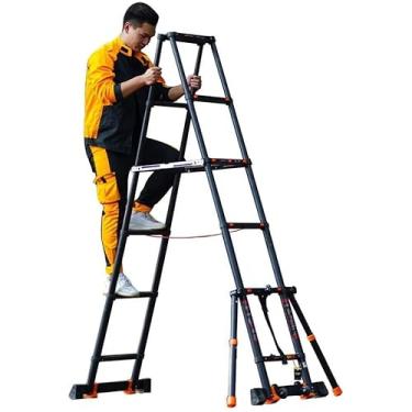 Imagem de OKUOKA Escadas, escada telefônica com barra estabilizadora e rodas, uma escada telescópica dobrável, escada de extensão resistente para uso no telhado do sótão/9 m