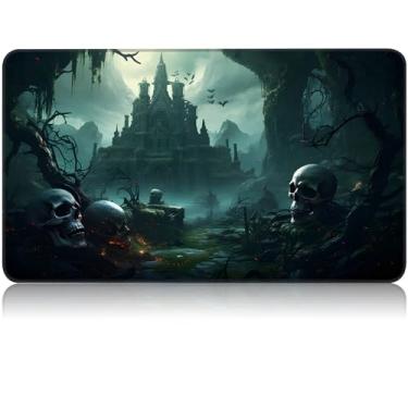 Imagem de Tapete de jogo MTG, tapete de borracha Magic TCG, tapete de cartas de mesa com superfície lisa, tapete de jogo com tinta de cartas colecionáveis, jogo de batalha, castelo de caveira