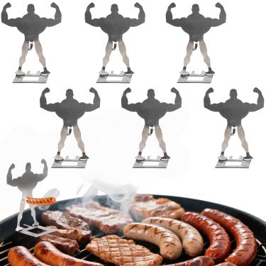 Imagem de Zorythm 6 peças de suporte engraçado para churrasco Muscle Man Hot Dog | Cachorro-quente de aço inoxidável e suporte de salsicha engraçado | Torrador de cachorro-quente reutilizável portátil |
