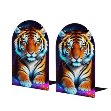 Imagem de Tigre animal galáxia grande suporte de livros de madeira decorativo antiderrapante resistente terminais de livros para escritório mesa de escritório casa biblioteca escola estudo decoração divisórias