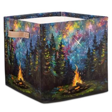 Imagem de hongjinglin Cestas dobráveis de armazenamento de cubos, céu estrelado, árvore, caixotes dobráveis para crianças, brinquedo com alças, organizador de tecido, cesto organizador para berçário, sala de