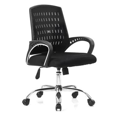 Imagem de Cadeira de Escritório Ergonômica e Giratória Preta Com Rodinhas - Altura Ajustável, Confortável, Resistente, Moderna e Elegante Para Quarto, Estudo, Trabalho, Computador e Home Office