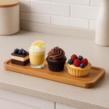 Imagem de Petisqueira Bambu Retangular, 26cm x 10 cm,Potes para Servir Aperitivos e Molhos, Servir Snacks e Aperitivos