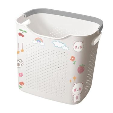 Imagem de IEUDNS Cesto de roupa suja organizador de cobertor economizador de espaço brinquedos leve recipiente de armazenamento roupas sujas cesto para berçário, L and White