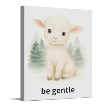 Imagem de Impressão artística com citações inspiradoras Be Gentle Lamb, arte de parede em tela para berçário de safári, decoração de parede de animal bebê para quarto de bebê, presentes para meninos e meninas