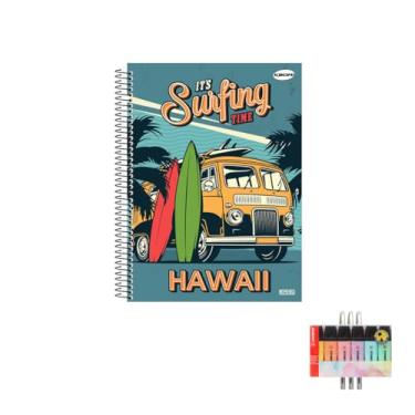 Imagem de Kit Caderno Masculino 1 Matéria Capa Dura 96 Folhas + Caneta Trigel Branca 0.8mm + Marca Texto Boss Pastel