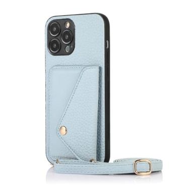 Imagem de Capa carteira transversal para celular com porta-cartões para iPhone 15 14 13 12 11 Pro Max XR XS X 8 7 SE 2 3 com alça de corrente, azul celeste, para iPhone 15 Pro