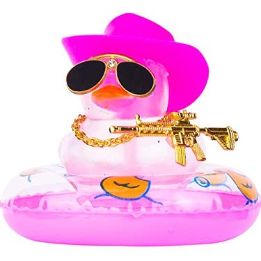 Imagem de MuMyer Ornamento de pato de borracha de carro colorido decoração de painel de carro com mini chapéu de natação colar de anel de natação óculos de sol e acessório legal para painel de carro decoração