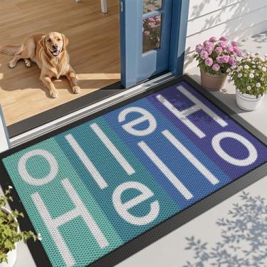 Imagem de LUMI Capacho para ambientes externos, tapetes de entrada resistentes à água e manchas, forro antiderrapante de baixo perfil, tapete de porta da frente, 81 cm x 119 cm, Olá