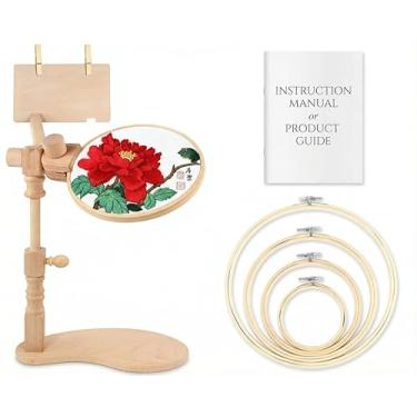 Imagem de GeryVtee Suporte De Bastidor Madeira Para Bordado 360° Ajustável Ponto Cruz, Fácil Usar, Com 4 Aros Giratórios Projetos