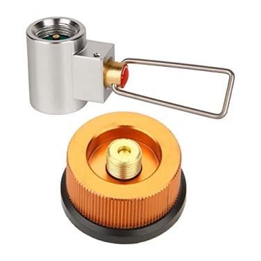 Imagem de Newmind Adaptador de recarga para fogão a gás de acampamento, adaptador de cabeça de conversão de câmbio a gás para piquenique, cilindro, lata, queimador, válvula de fornalha - Linhas finas amarelas
