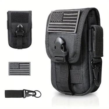 Imagem de Bolsa tática para celular Molle, coldre para smartphone, bolsa utilitária portátil EDC, porta-cartões, organizador de segurança, adequado para cinto de cintura, com patch dos EUA, preto 10 x 16,7 cm