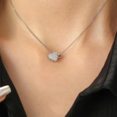 Imagem de Colar com pingente de coração duplo de prata com coração brilhante e pingente pequeno, joia delicada simples para mulheres