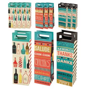 Imagem de Cakewalk Sacos de presente de vinho Gracias para garrafas individuais, sacos de papel coloridos com alças recortadas e etiqueta de presente para champanhe, licor, aniversários, inauguração de casa