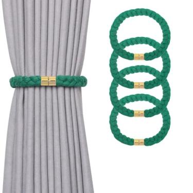 Imagem de NICEEC Pacote com 4 cordões magnéticos de corda de algodão natural laços elegantes estilo trança torcida drapeado costas de cortina de corda tecida à mão macias para cortinas de janela de casa e