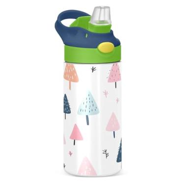 Imagem de YETTASBIN Garrafa de água de árvore de Natal para crianças, 340 g, à prova de vazamento, parede dupla, isolada, garrafa de água de aço inoxidável, copo de viagem com tampa de canudo para meninas