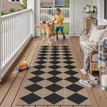 Imagem de PureCozy Tapete quadriculado de juta fácil de 6 x 20 cm, antiderrapante, antiderrapante, lavável, para uso externo, para entrada, interior, exterior, tapete de diamante texturizado para entrada de