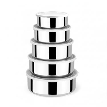 Imagem de Kit 5 Bowls de Aço Inox Tigelas Com Tampa Para Armazenamento Multiuso