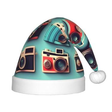 Imagem de SKKNT Retro Cool Camera Collection Print Christmas Hat Xmas Accessories For Unisex Outdoor Christmas Parties Gift Holiday