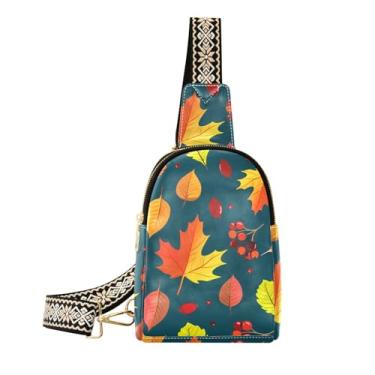 Imagem de CEBUGI Bolsa tiracolo feminina com folhas de outono para mulheres, pochete transversal de couro, para caminhadas, viagens ao ar livre