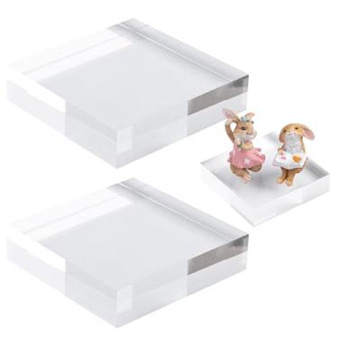 Imagem de Framendino , Pacote Com 2 Blocos De Acrílico Quadrados Para Exibição Joias Em Cubo Polido Transparente, Base Suporte Anéis, 4 X 1"
