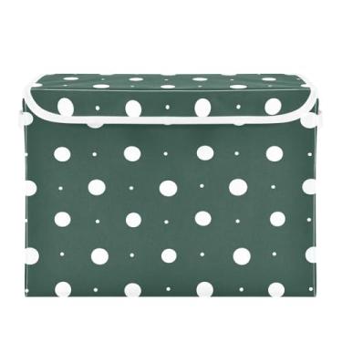 Imagem de CEBUGI Caixotes de armazenamento com tampas, caixa de armazenamento de tecido dobrável, caixas organizadoras de cubo de bolinhas brancas para prateleiras de armário de casa e quarto, 40 x 30 x 30 cm