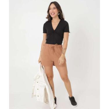 Imagem de Short Feminino Moletinho Cordão Marisa-08061, Marrom, G