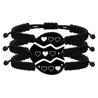 Imagem de Vivaday Pacote com 3 pulseiras Best Friend Forever - Pingentes de coração de corda trançada, joias de amizade combinando gravadas para melhores amigas, homens e mulheres, adjustable, Poliéster, Sem