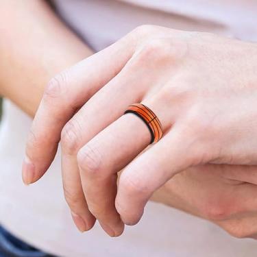 Imagem de Anel giratório com padrão de basquete, anel giratório de 8 mm, aço de titânio, alívio de estresse, ansiedade, gira livremente, atleta, entusiasta esportiva, anel YA5036, Aço inoxidável, Sem pedra