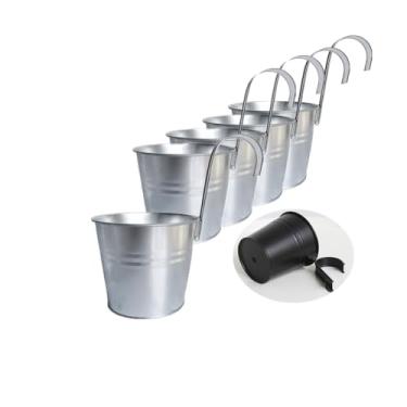 Imagem de Leoyoubei Vasos de flores pendurados para plantas internas ao ar livre com ganchos removíveis, pacote com 5 baldes de metal, vasos de plantas pendurados, cerca de parede, decoração de casa, caixa de