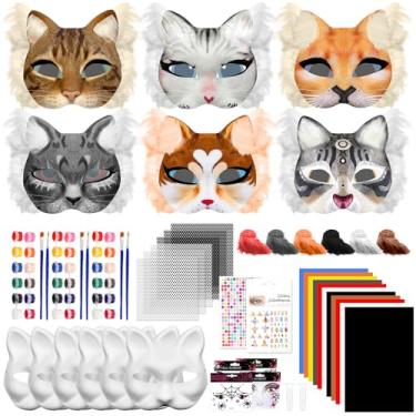 Imagem de Blurap Kit de máscara Therian com 99 peças, máscaras para gatos, Halloween, faça você mesmo, máscaras de gato em branco para baile de máscaras e festas de cosplay