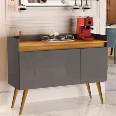 Imagem de Aparador Buffet Retrô Pés Palito Em Madeira Maciça Esplanada Cantinho Do Café Recepção(3 Cinza Com Madeirado)